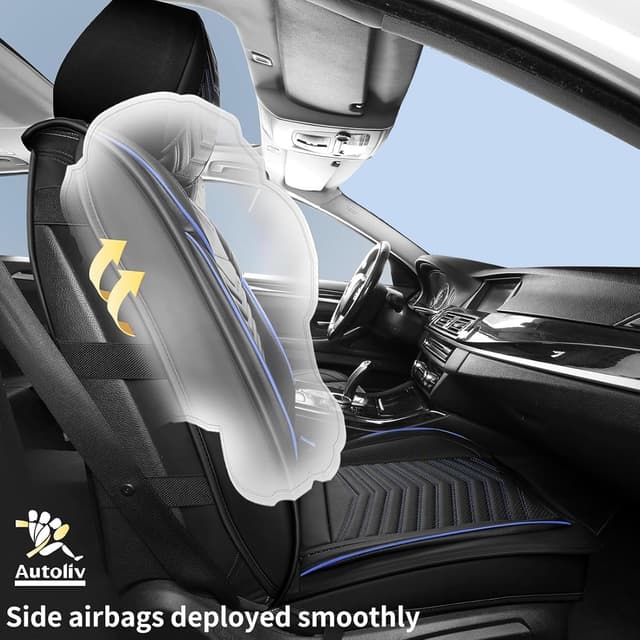 Thumbnail 6 de HChengkikz Universal Car Seat Covers (5-Piece Set) — Breathable, Waterproof Faux Leather, Airbag-Compatible, Black + Blue