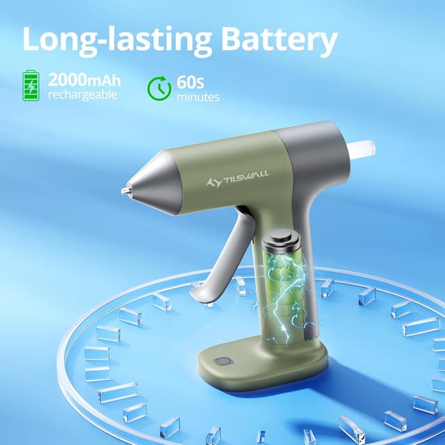 Detalle de Tilswall 4V Cordless Hot Glue Gun Kit (USB-C Rechargeable) with 20 x 7x140mm Glue Sticks