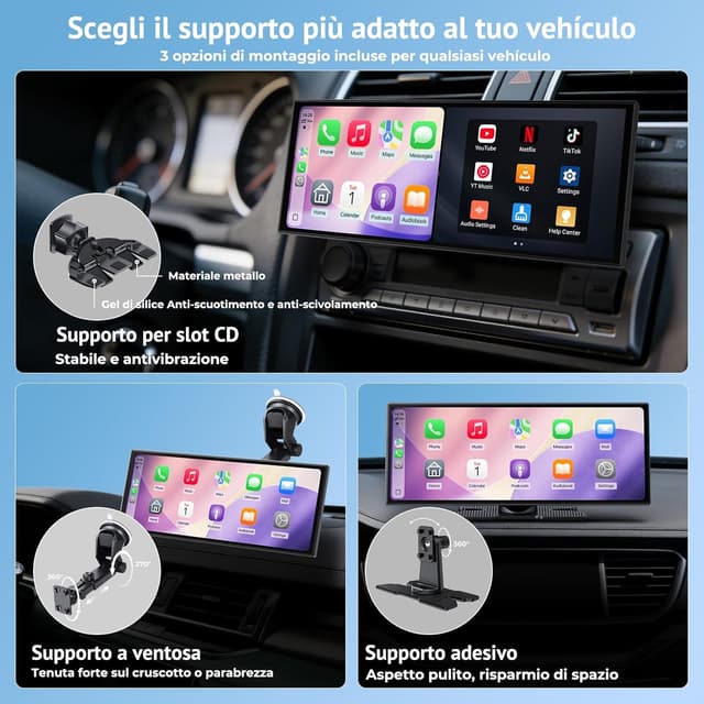 Detalle de Schermo CarPlay wireless da 10,25” con Netflix e YouTube + telecamera retromarcia AHD