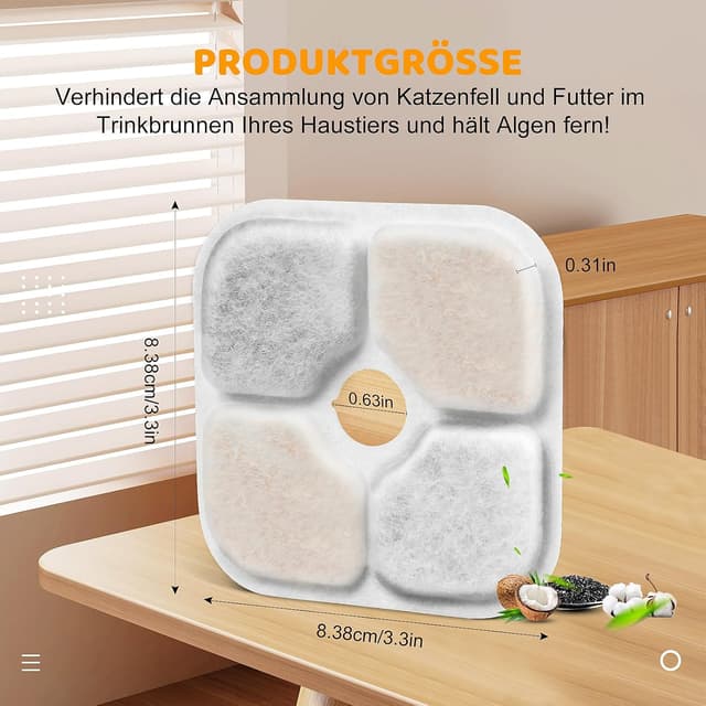 Detalle 2 de 16 Katzenbrunnen-Filter als Ersatz für Catit Pixi Trinkbrunnen – Dreifachfilter-System mit Aktivkohle, Harz & Vlies, inkl. 2 Schläuche