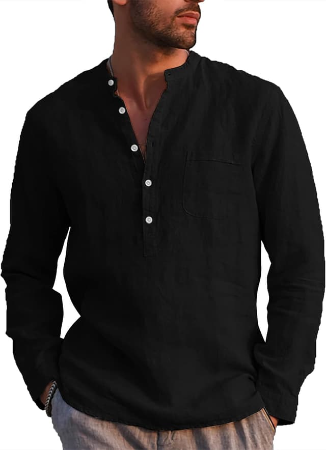 Detalle de LVCBL LVCBL Leinen-Hemd Henley Regular Fit