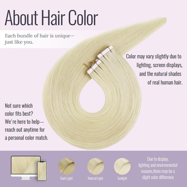 Detalle 2 de Fshine Extensiones Adhesivas de Cabello Humano Rubio Platino