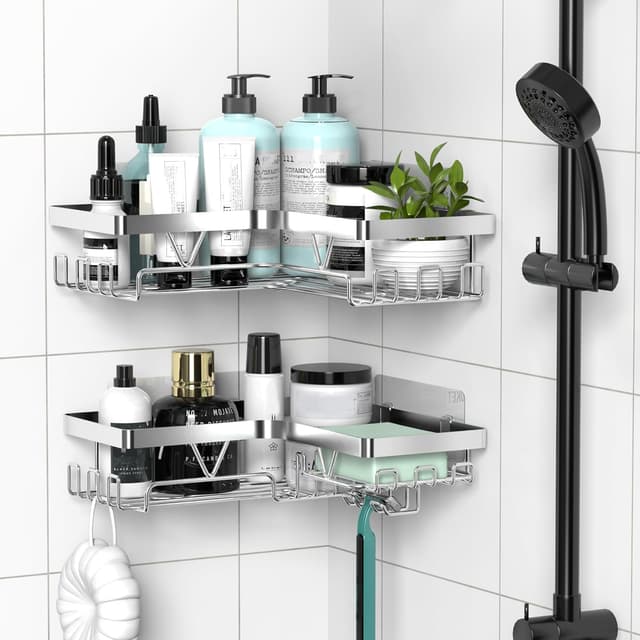 Detalle de Kegii Duschablage Ecke aus Edelstahl – Duschregal ohne Bohren für eckige Ablage in der Dusche