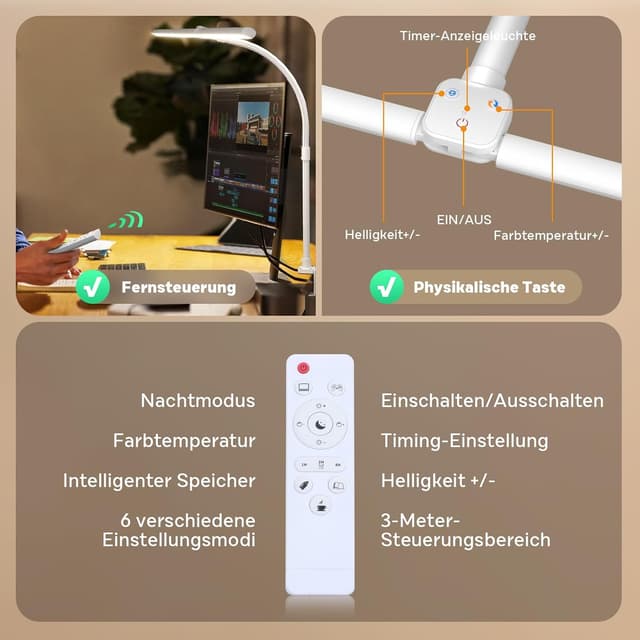 Detalle 2 de APMIEK Doppelkopf Schreibtischlampe 24W