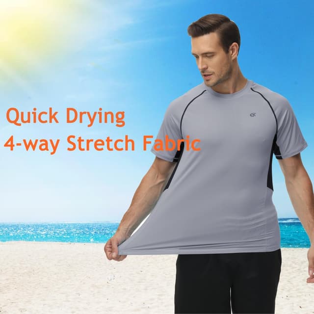 Detalle 2 de Huayuzh Herren UV-Rashguard-Shirt – Schnelltrocknendes Schwimm- und Surftop mit 4-Wege-Stretch