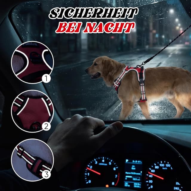 Detalle de Funfox Anti-Zug Hundegeschirr für mittelgroße Hunde – verstellbar, mit Griff & Reflektorstreifen