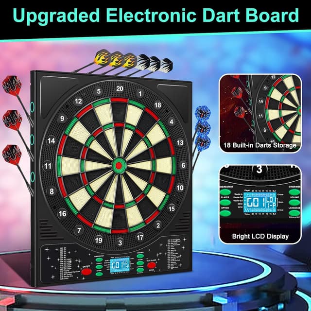Thumbnail 2 de Mejasg elektronische Dartscheibe mit deutscher Ansage & LCD-Display, 34 Spiele/355 Variationen für 1–8 Spieler