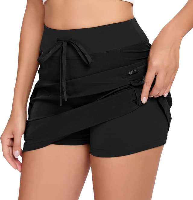 Detalle 2 de Timuspo Jupe de golf cargo femme à séchage rapide, taille haute (au-dessus du genou), poches zippées