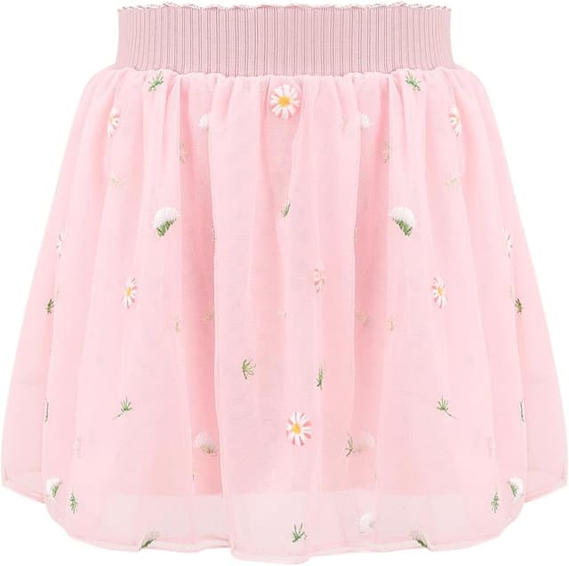 Detalle de Bezioner girls’ embroidered tulle skirt with 4 layers and lining (floral, daily wear to parties)
