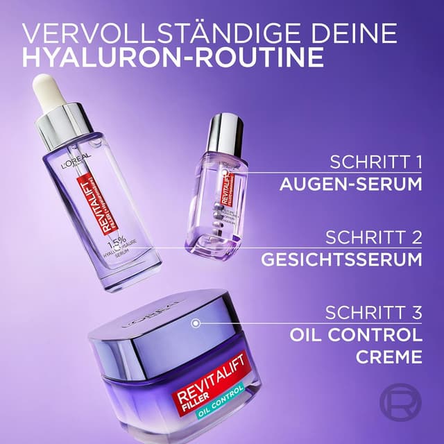 Detalle de L’Oréal Paris Revitalift Filler Mattierende Gel-Creme Oil Control mit Hyaluronsäure & Salicylsäure (50 ml)