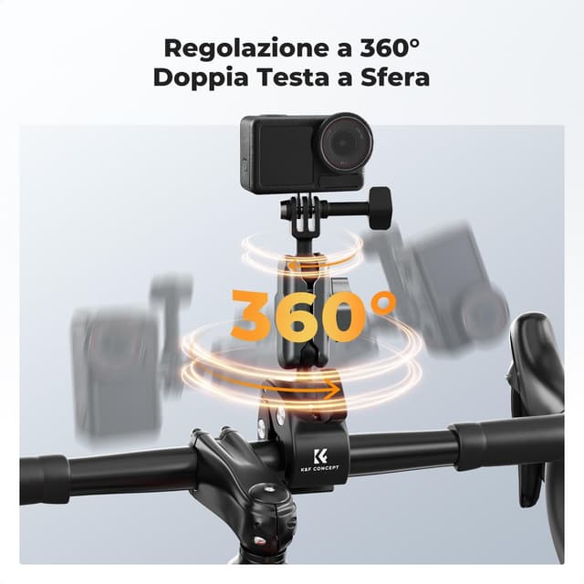 Detalle 2 de K&F CONCEPT MS-100 morsetto a granchio universale per tubi con attacco sfera 1/4”-20 e accessori per action cam e smartphone