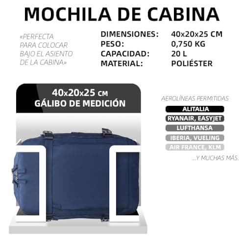 Detalle de RAYKONG Mochila cabina Ryanair 40x20x25 cm (20L) impermeable para portátil de 14” y cable