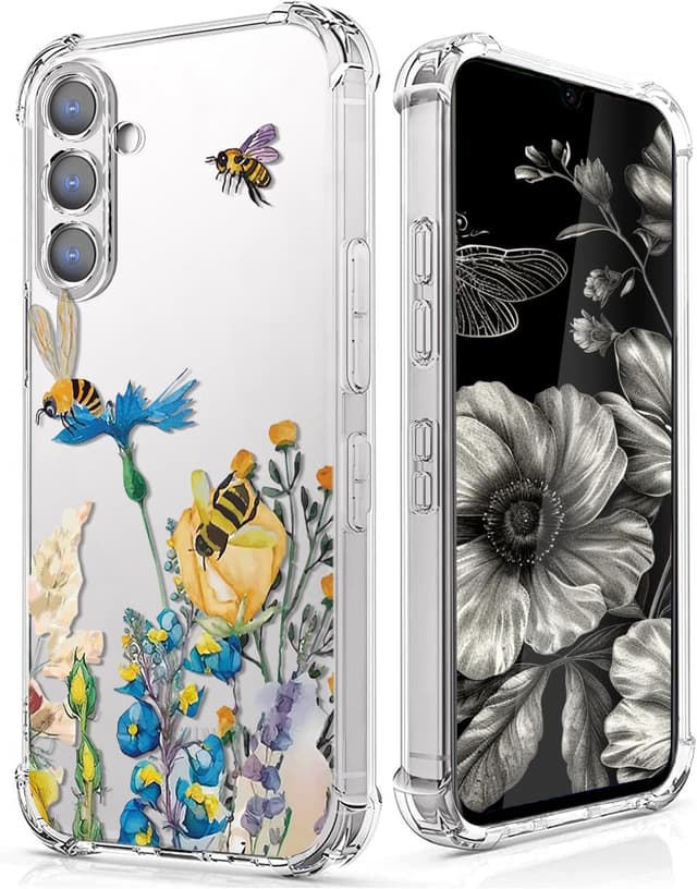 Detalle de CAROKI Clear Case for Samsung Galaxy S24 (6.1-inch) – transparent shockproof TPU bumper with wildflower pattern