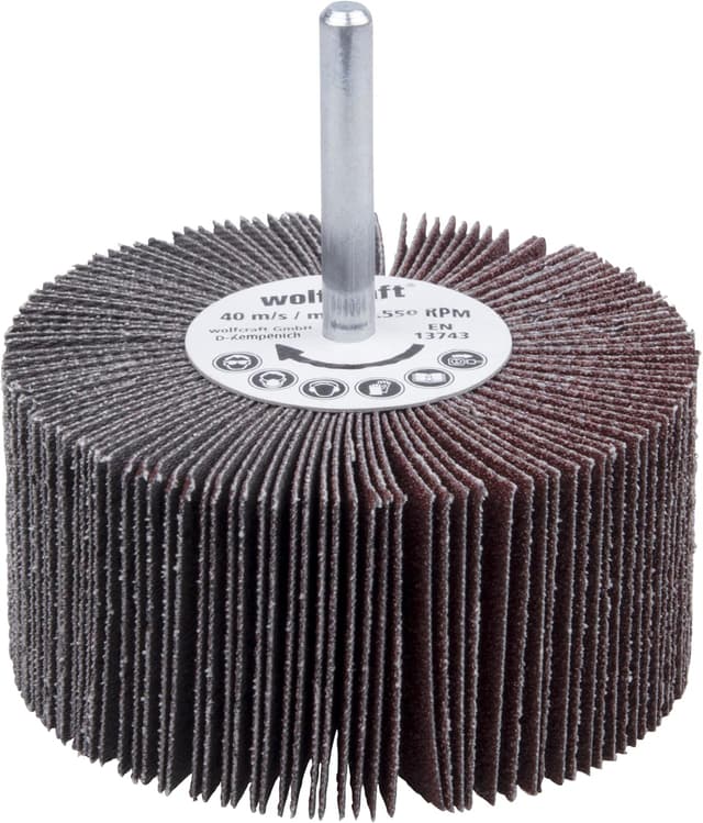 Detalle de wolfcraft 2034000 Roue abrasive à lamelles T 6 mm (grain 80) diamètre 80 x 40 mm