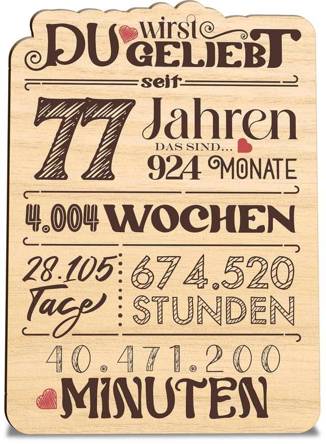 Detalle de Karte zum 77. Geburtstag aus Holz