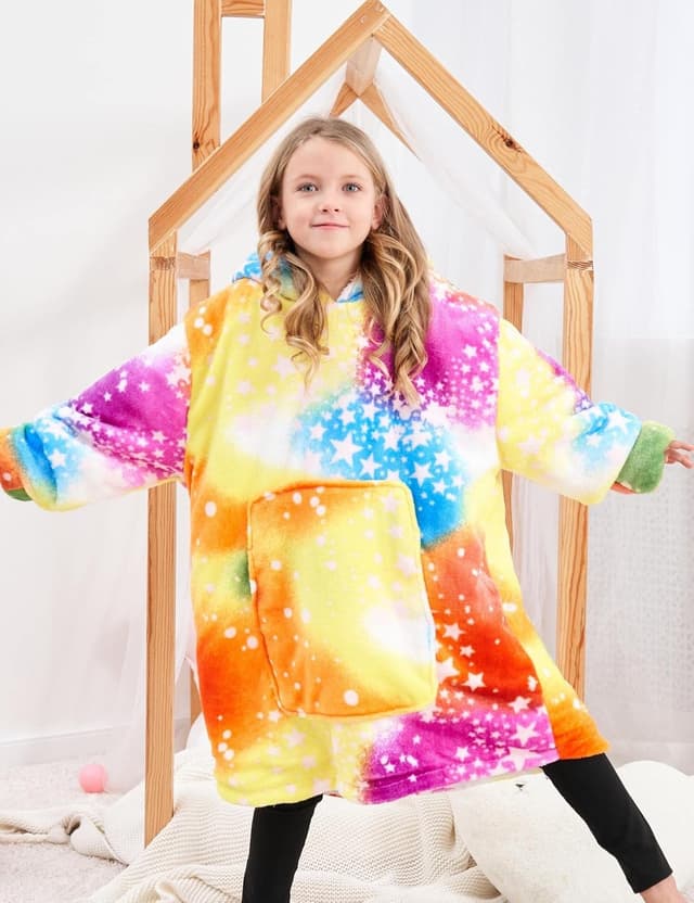 Detalle de Ceruwum unicorn oversized hoodie for girls with sherpa lining blanket style