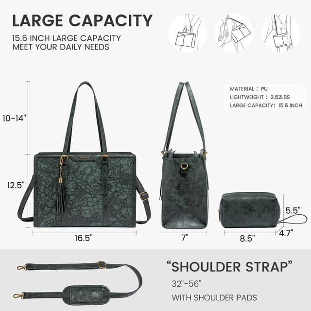 Detalle de LOVEVOOK Vintage Leather Laptop Bag for Women (15.6-inch) with Clutch Purse