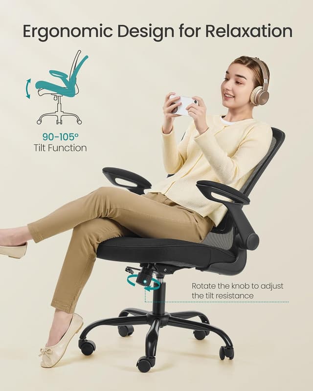 Thumbnail 6 de SONGMICS Office Chair OBN37BKUK with mesh back, adjustable lumbar support and flip-up armrests
