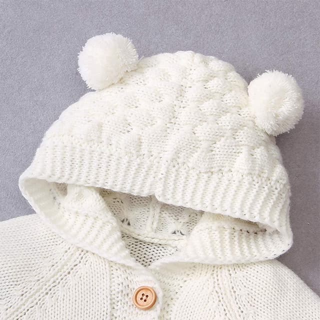 Detalle de Odizli Neugeborene Strampler mit Kapuze und Knöpfen – langarm, gestrickt für Herbst/Winter