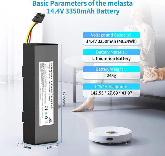 Detalle de Melasta Batería 14,4V 3350mAh para Xiaomi Conga y Mijia🧹
