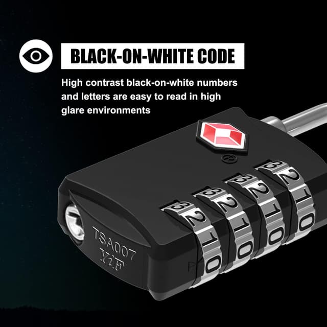 Detalle de Diyife TSA 4-Digit Luggage Locks (2 Pack) – Combination padlocks for suitcases, lockers and more (Black & Silver)