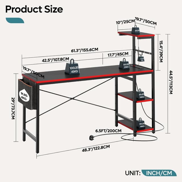 Detalle de Bestier 155cm Corner Desk with Power Outlets and LED Lights (reversible)