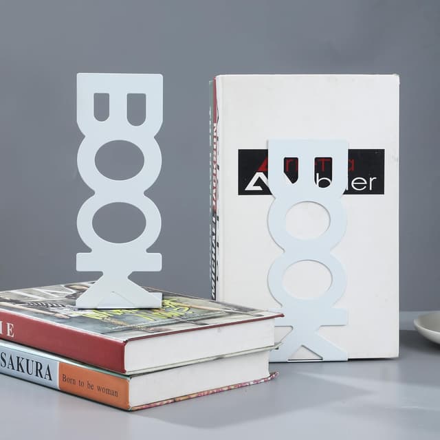 Detalle de BUCOMTU fermalibri per mensole in metallo (2 paia, bianco e nero) con appoggio antiscivolo