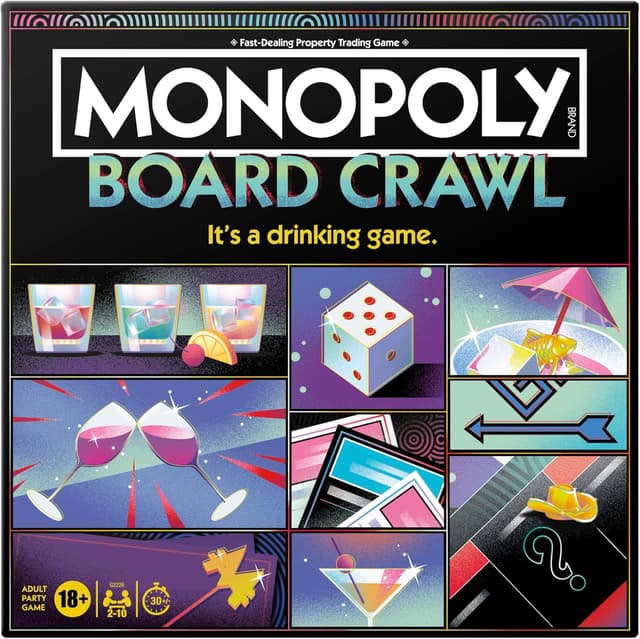 Detalle de Monopoly Board Crawl Party Game (Official Monopoly Drinking Game) – English Version, Ages 18+
