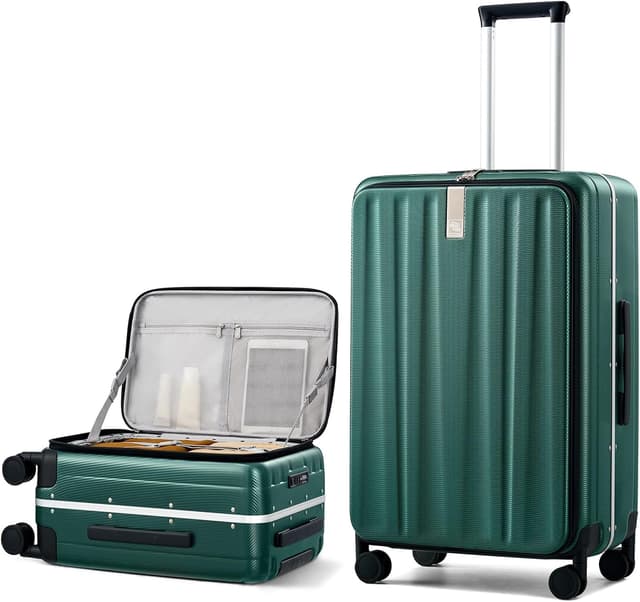 Detalle de Hanke 26 Inch Large Checked Luggage (PC Hard Shell) with Top Opening and Wheels, Dark Green