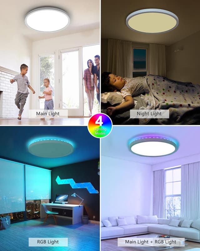 Detalle de zemty LED-Deckenleuchte dimmbar 50 cm, 42 W (3.360 lm) mit RGB und Fernbedienung