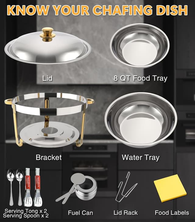 Detalle de Beviliu 8QT Chafing Dishes for Buffet (4-Pack) — Ultra-Large Capacity Warming Trays for Parties & Catering