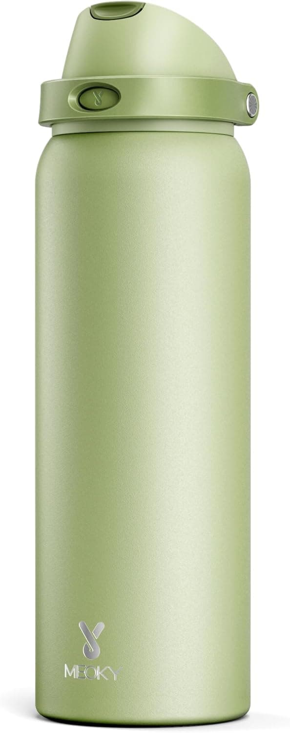 Detalle de Meoky 1182ml stainless steel sports water bottle with 2-in-1 straw & spout lid (sage)