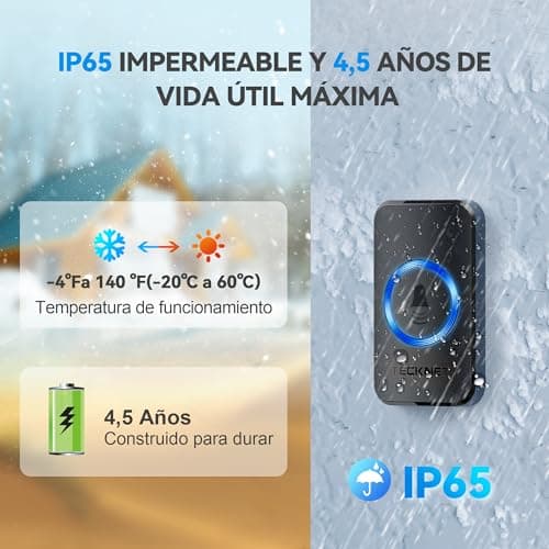 Detalle de TECKNET Timbre inalámbrico IP65 400 m