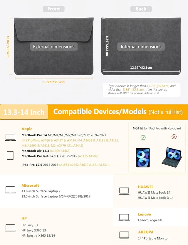 Detalle 2 de HYZUO Laptop Hülle für 13,3–14 Zoll mit 3-stufig einstellbarem Ständer – inkl. Staub-/Aufbewahrungstasche, Weltraum Grau