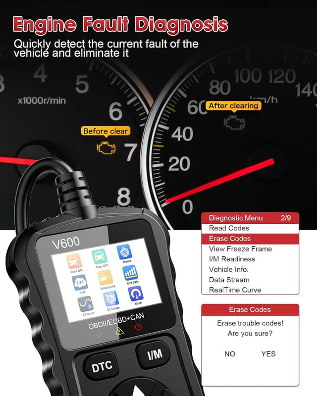 Detalle 2 de XIAUODO OBD2 Scanner Car Code Reader (Black) — read and clear engine fault codes for most OBDII vehicles since 1996
