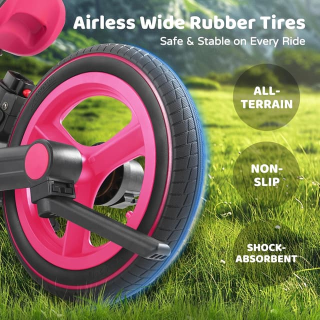 Detalle de JMMD 6-in-1 Toddler Bike (18 Months to 5 Years) w/ Push Handle, Training Wheels, and Hand Brake