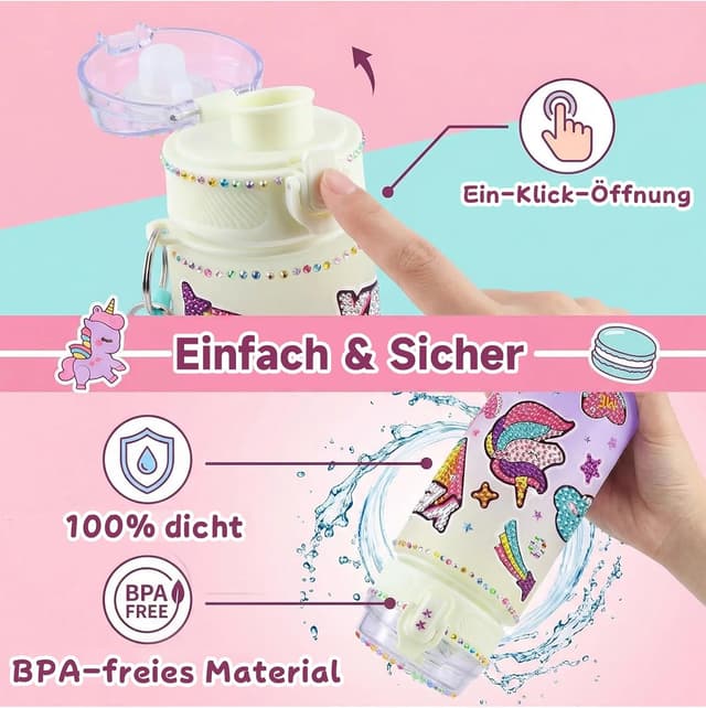Detalle de Sanilinwild DIY-Bastelset: Wasserflasche mit Einhorn-Motiv & Freundschaftsarmband (zum Gestalten)