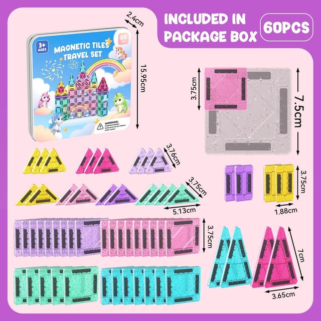 Detalle 2 de ACELIFE Magnetische Bausteine 60 Teile 🧩