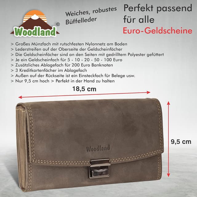 Thumbnail 6 de Woodland KELLNERBÖRSE TAXIBÖRSE Profi-Modell aus weichem Büffelleder (dunkelbraun)