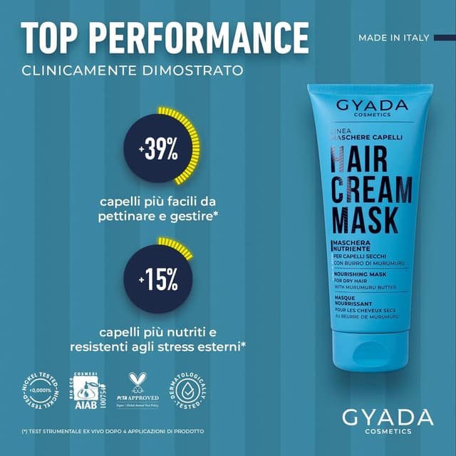 Detalle de GYADA COSMETICS Maschera Capelli Nutriente e Ristrutturante con Olio di Semi di Lino e Malva, 200 ml