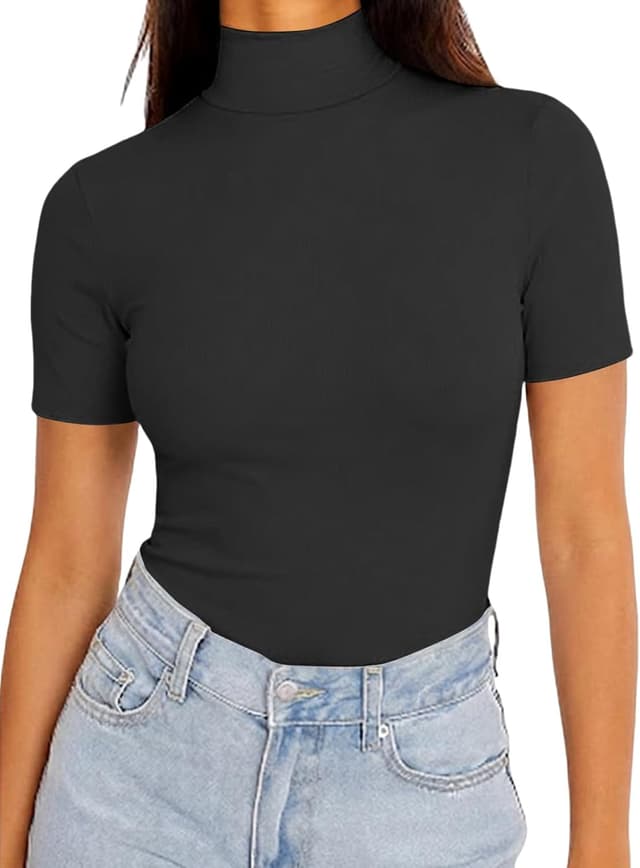 Detalle 2 de Kurzarm Rollkragen Shirt Damen von Cuptacc