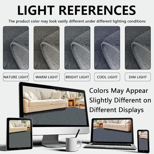 Thumbnail 6 de Homcomodar Grau Teppich 200x300 cm