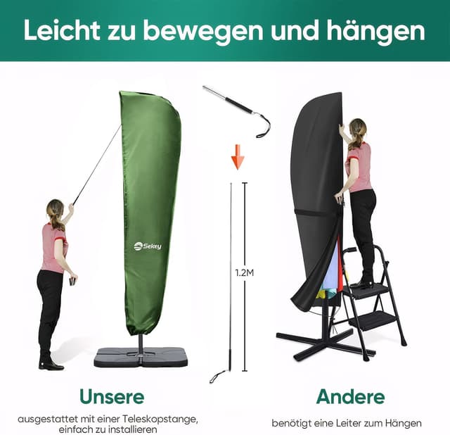 Detalle de Sekey Schutzhülle für Ampelschirm/Sonnenschirm (265×48/70 cm) – wasserdichter Polyester mit UV-Schutz