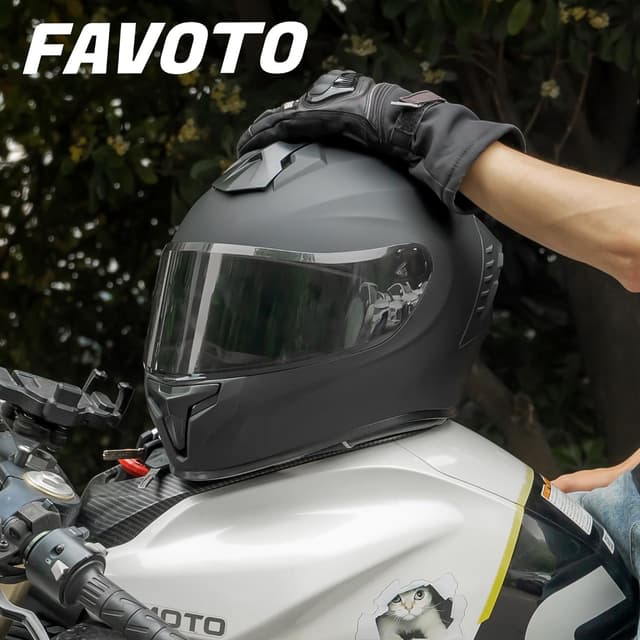 Thumbnail 6 de Favoto Full Face Motorcycle Helmet with 2 Visors and Anti-Fog Film (DOT Approved), Matte Black, Size Large