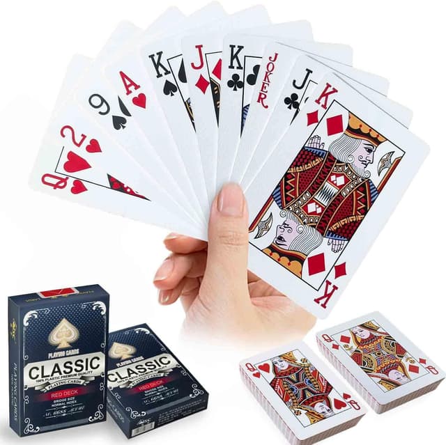 Detalle de WUGAUWOR wasserfeste Spielkarten aus Kunststoff – 2 Decks rote Pokerkarten für Canasta, Texas, Go Fish & Blackjack