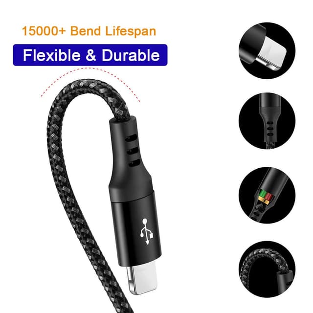 Detalle 2 de UZAHSK Multi-USB-Kabel 3-in-1 (iP/Micro-USB/Type-C) 1,8 m – Nylon, schwarz