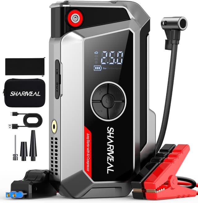 Detalle de Sharmeal 8000A Booster batterie avec compresseur 250 PSI, démarreur 12V et lampe de secours