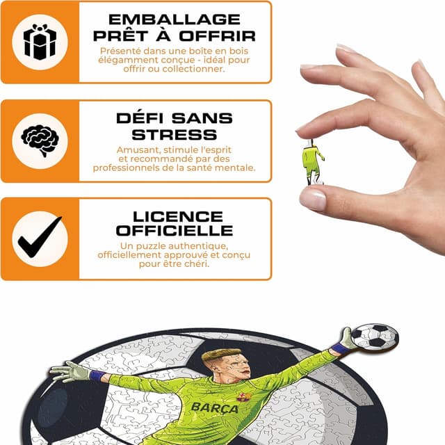 Detalle 2 de Puzzle en bois Iconic Puzzles Barcelona – Ter Stegen, licence officielle, taille M, 270 pièces