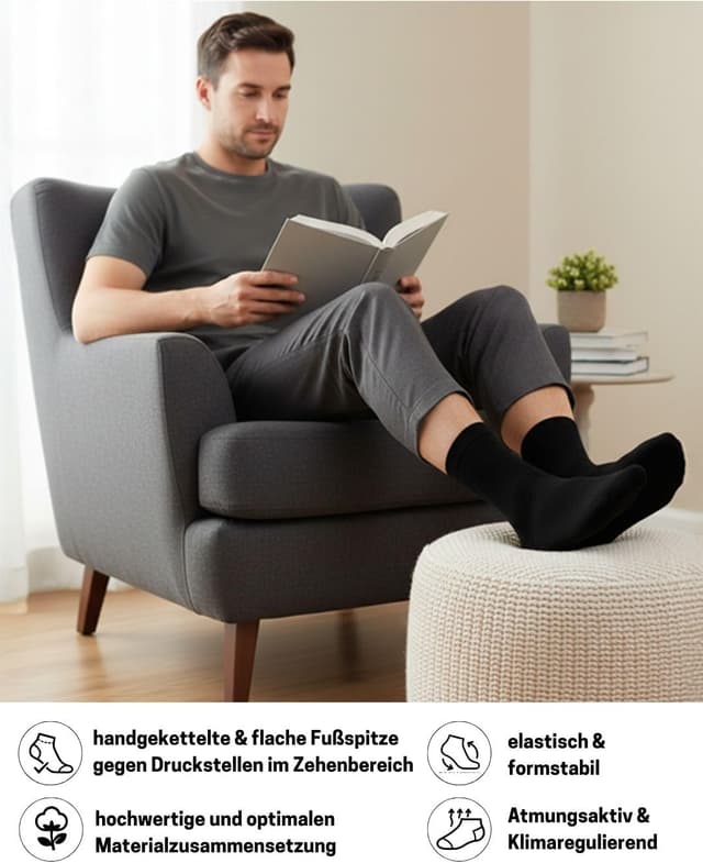 Detalle de sockenkauf24 10 Paar Diabetikersocken ohne Gummibund und ohne Naht aus Baumwolle