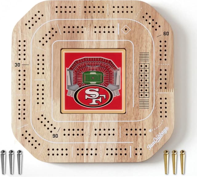 Detalle 2 de YouTheFan NFL Licensed Fan Cribbage Wood Board Game (2-Player)